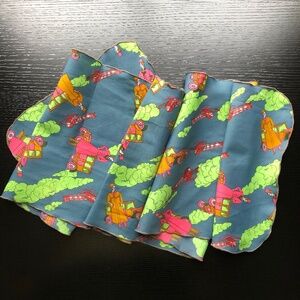 Vintage Scarf 1970's Groovy Auto Plane Gentleman Print